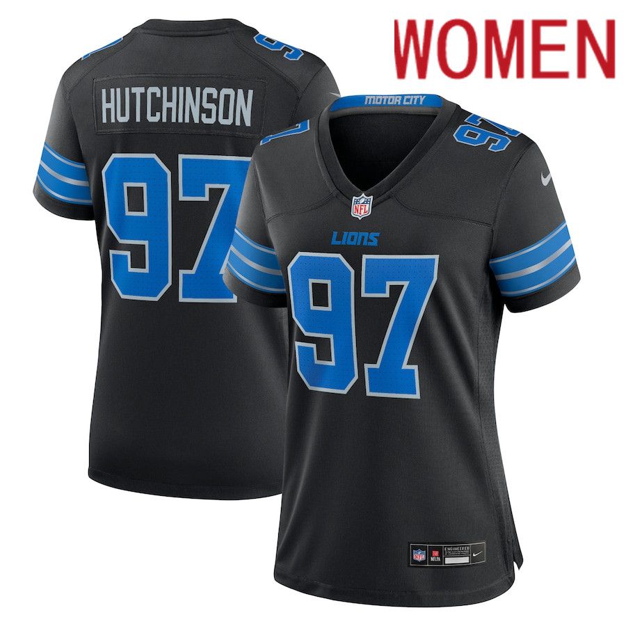 Women Detroit Lions 97 Aidan Hutchinson Nike Black 2nd Alternate Game NFL Jersey
